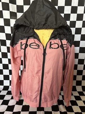 BEBE Logo ROSA Y NEGRO COLORBLOCK Sudadera con Capucha ROMPEVIENTOS Chaqueta Camisa Talla MEDIANA Foto 1 de 4
