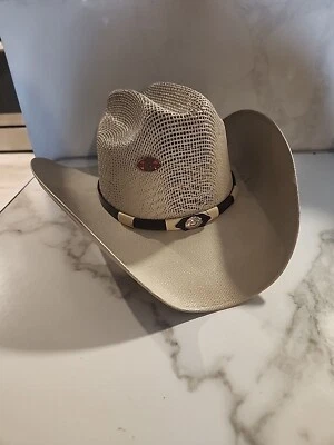 Estrella Sombreros Western Wear Stiff Straw Cowboy Hat W/Leather Headband 6 7/8 - Image 1 of 4