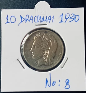 Greece. 10 Drachmai 1930 VF, Silver Greek coin, Goddess : Demeter, No : 8 - Picture 1 of 8