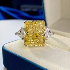 14k White Gold Plated Emerald Cut Citrine Gorgeous Engagement Ring Lab Created!