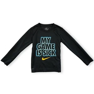 Nike Kids T-Shirt Long Sleeve Dri-fit Crew NeckGraphic Print Black Size 5 - Picture 1 of 14