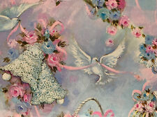 Vintage Gift Wrap Wedding Floral Bell Dove Flowers Hallmark 1 Sheet 20" X 20"