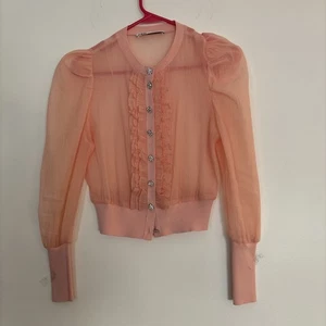 Zara Women's Organza Button Front Cardigan/Blouse Color Pink Size S Pre-Owned - Picture 1 of 7