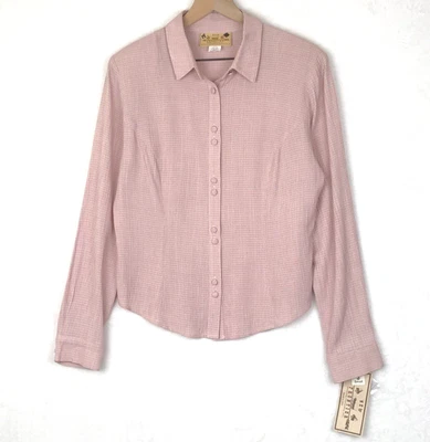 NUEVO CON ETIQUETAS DE COLECCIÓN NEW FRONTIER Clothing Co Blusa Talla S Rosa Almohadillas para el Hombro Botón L/S EE. UU. Foto 1 de 4