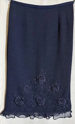 Falda Midi De Colección Y2K Años 2000 Azul Marino Floral Volantes 8P Pequeño Volante Cuentas Foto 1 de 4