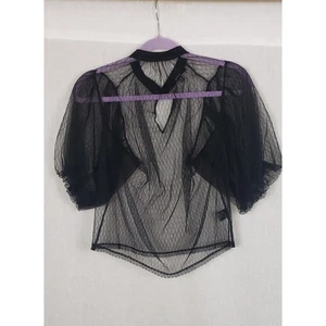 Blashe blusa top nero maglia trasparente manica a sbuffo M stravagante gothcore strega - Foto 1 di 10