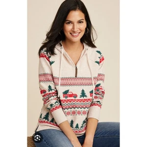 Maurices Womens Homeward Truck Fair Isle Quarter Zip Fleece Hoodie Size Medium - Picture 1 of 14