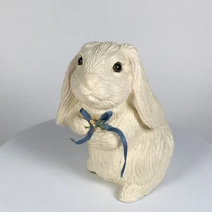 Vintage Pete Apsit Hase Kaninchen Figur 4" groß creme blau Schleife signiert - Bild 1 von 7