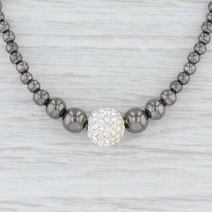 Nuevo Collar De Perlas De Hematita Gris Cristal Claro De Plata Esterlina 17" - Imagen 1 de 4