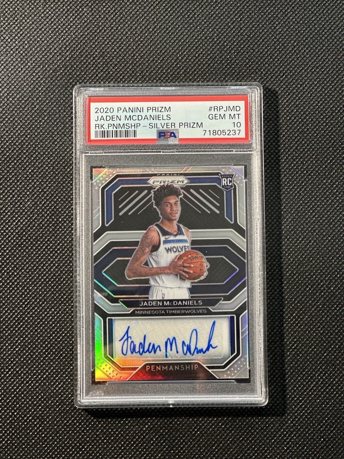 Jaden McDaniels 2020-21 Panini Prizm Signatures Silver PSA 10 GEM MT Rookie Auto