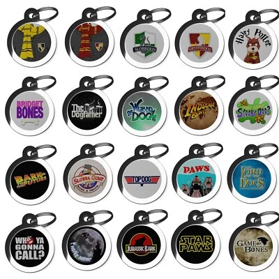 Pet Tags for Dogs Film TV Themed Personalised Dog ID Tag Name Disc Made in UK - Image 1 of 4