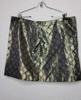 Modcloth Black Gold Jacquard Shiny Lined Party Skirt Women's Plus 22W Holiday - Image 1 of 4