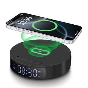15W Wireless Charger Dock Fast Charging Pad With Alarm Clock For iPhone Samsung - Picture 1 of 24