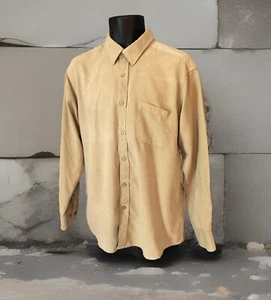 Haggar Suede Luxe Shirt Size Large Khaki Tan Microfiber Long Sleeve Button Down - Picture 1 of 9