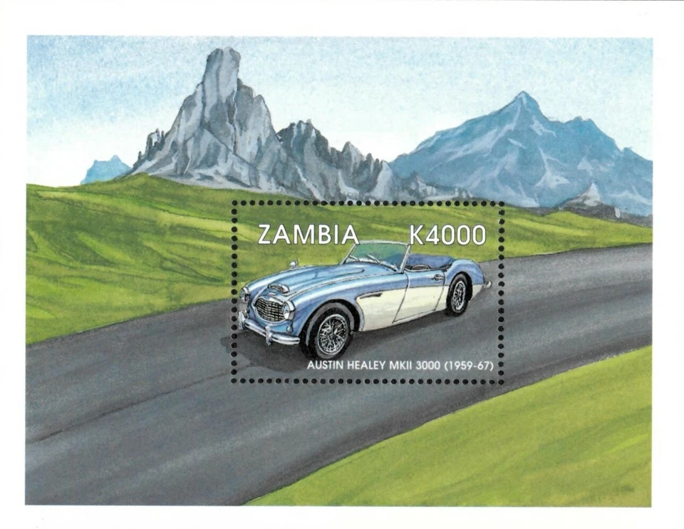 Zambia 1998 - Coches exóticos Austin Healey - Hoja de recuerdo - Scott 773 - MNH Foto 1 de 1