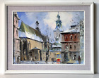 Original Framed Oil Painting City Sun Snow Winter Day Landscape Churches Ukraine