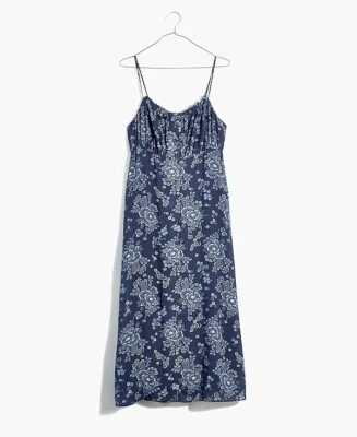 NEW Madewell Womens Size 2  Indigo Floral Button Front Tie-Back Midi Dress $138 - Image 1 of 4