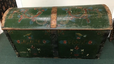 Antique 1861 Scandinavian Hope Dome Chest Wedding Trunk Chest with Lock & Key Cover