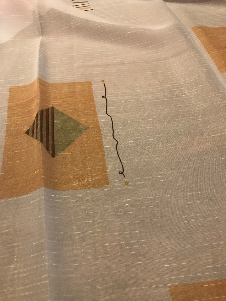Stoffrest durchsichtig beige,orange, grün mit Muster 58 cm x 110 cm neu - Bild 1 von 1