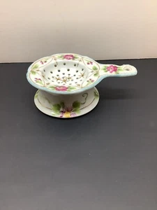 Antique hand painted porcelain tea bag strainer & receptacle Japan EUC - Picture 1 of 6