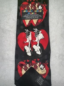 Rare Looney Tunes Mania Hearts Tie 1994 100% Polyester Korea VTG Wide Classic - Picture 1 of 6