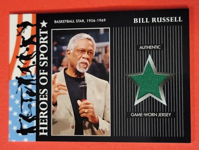 BILL RUSSELL GAME USED JERSEY CARD 09 TOPPS HERITAGE HEROES SPORT BOSTON CELTICS - Image 1 of 2