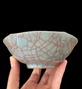 Chinese Crackle Glazed Guan Ware Style Celadon Bowl Set Of 2 Marked - Picture 1 of 15