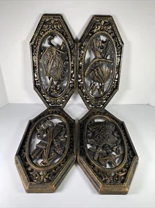 Vintage Homco Set di 4 Targhe da Parete Medievali 7102 7103 7104 7105 Nero MCM Decorazione - Foto 1 di 9