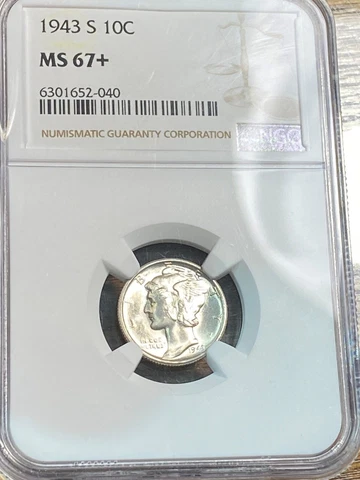 (1) 1943-S Mercury Dime NGC MS67+ fr Original Roll White Best Price Ebay* CHRC Cover
