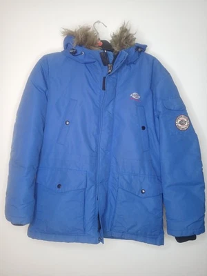 Dickies blue parka Puffer jacket with a faux fur-trimmed hood Size s/m - image 1 of 4