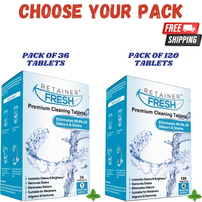RETAINER FRESH Retainer Cleaner Tablets Denture Mouth Guard Aligner Cleaning Tabs UK SELLER