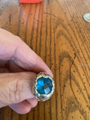 Sterling Silver 925 Blue Topaz Filigree Chunky Large Ring Size 7 - Image 1 of 4