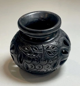 Doña Rosa ? Mini Vase Oaxaca Volkskunst schwarz Keramik Blackware Mexiko - Bild 1 von 16