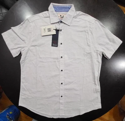 Camisa para hombre Report Collection blanca con botones mezcla de lino con botones L Foto 1 de 3