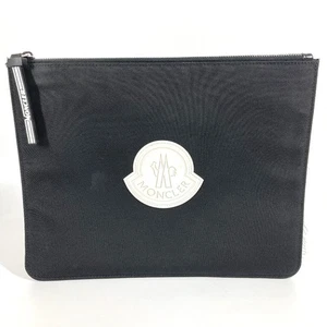 MONCLER logo large pouch Pouch Clutch bag Nylon canvas / Leather Black/White - Picture 1 of 15