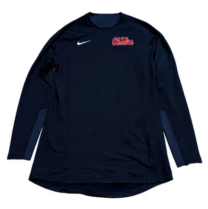 Nike Ole Miss Rebels camicia aderente manica lunga uomo L blu navy CV3255-419 - Foto 1 di 11
