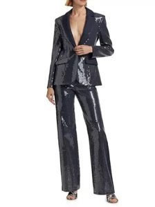 NUEVO Blazer Cinq A Sept Skyla Lentejuelas/Kayle Lentejuelas Denim Recto Índigo Transparente - Imagen 1 de 12