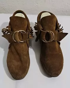 Rare Vintage MINNETONKA Women's Size 6 Ankle Moccasins Booties fringe Boho - Picture 1 of 10