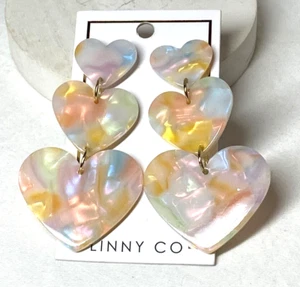 Linny Co Penny Ohrringe Regenbogen Sherbert Herz Tropfen Statement Post Close 3" lang - Bild 1 von 6