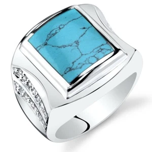 Anillo de centurión turquesa simulado para hombre plata esterlina tallas 8 a 13 - Imagen 1 de 3