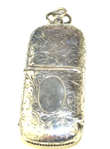 ANTIQUE STERLING SILVER ORNATE ETCHED MATCH SAFE VESTA COIN CASE BIRMINGHAM - Picture 1 of 8