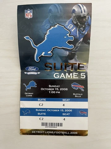 detroit lions ticket stub october 15, 2006 buffalo bills suite Large Size Stub Cover
