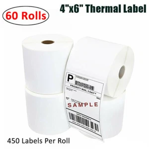 60 Rolls 4x6 Direct Thermal Shipping Labels 450 per Roll for Zebra ZP450 2844 - Imagen 1 de 8