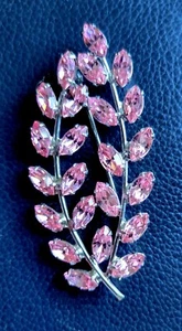 B. David Brosche rosa Marquis Schliff Strass Baum Zweig Blätter signiert Vintage  - Bild 1 von 20