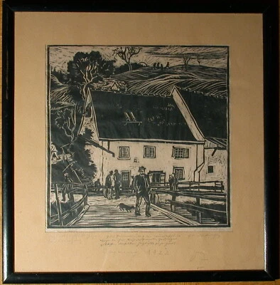 F. X. Weidinger (1890-1972) Sonnenaufgang über Ingering 1922 - Holzschnitt - Bild 1 von 4