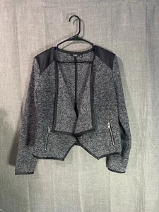 a.n.a. Open Front Moto Tweed Jacket Black White Woven Zippered Pockets Medium - Picture 1 of 8