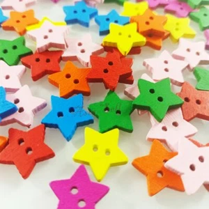 Wood Buttons 13mm Stars 2 Holes Sewing Baby Clothing Multicoloured Mixed Colours - Picture 1 of 7