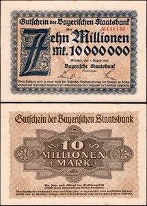 10 millones de marcos 1923 - Serie: 441146 - Alemania / Munich-Baviera - UNC - #F53 - Imagen 1 de 4