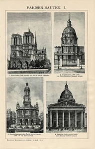 Tafel ARCHITEKTUR PARIS / NOTRE-DAME / PANTHEON Original-Holzstich 1903 - Bild 1 von 1