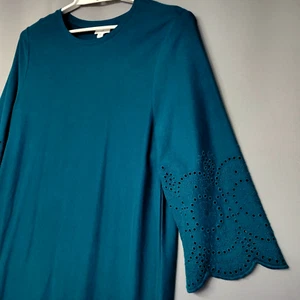 Abito tubino tunica J. Jill occhielli donna XL verde acqua 100% cotone maniche a 3/4 - Foto 1 di 12